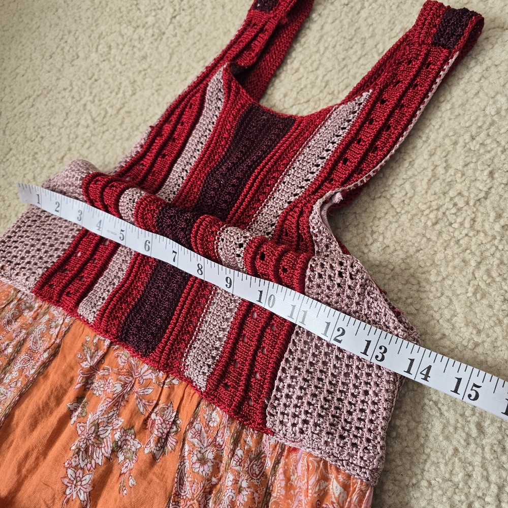 FREE PEOPLE Katie's Crochet Bodice Mini Dress in Red $168 Womens Size XS - Picture 7 of 13